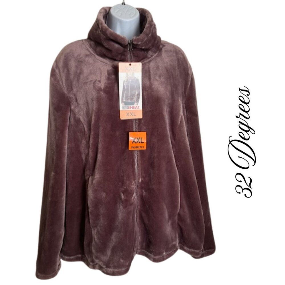 New! 32 Degrees Luxe Fur Full-Zip Purple Plush Winter Coat Jacket